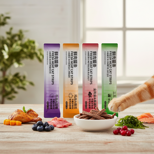 NiHao High-Protein Cat Strips – Grain-Free, Low-Fat Treats – For Sensitive Digestion & All Breeds – 15g Single Strip – Salmon, Tuna, or Chicken Flavors