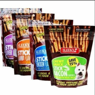 Big Pack Sleeky Chewy Dog Snack Treats - Stick & Strap, 175g, Real Meat, Low-Fat, High Protein, Great for Training – Suitable for All Breeds, Zip-Lock Pack (Guaranteed Authentic)
