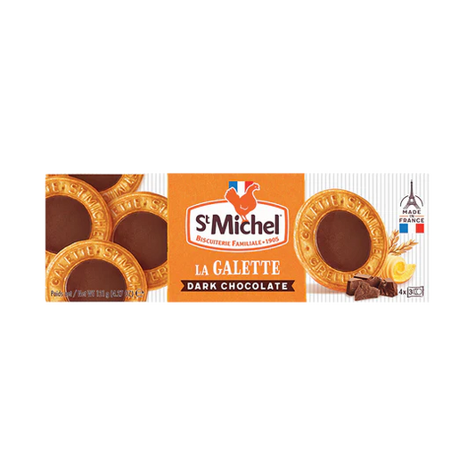 St. Michel Galette Dark Chocolate Cookies, Authentic French Butter Biscuits with Dark Chocolate, Gourmet European Snack, 121g