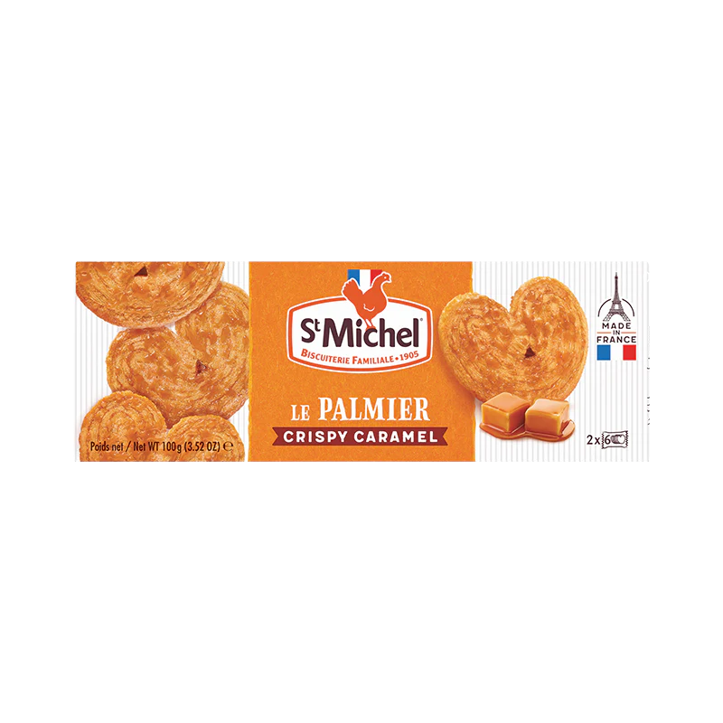 St. Michel Palmiers Crispy Caramel Cookies, Authentic French Puff Pastry Biscuits, Light & Flaky Caramelized Snack, 100g