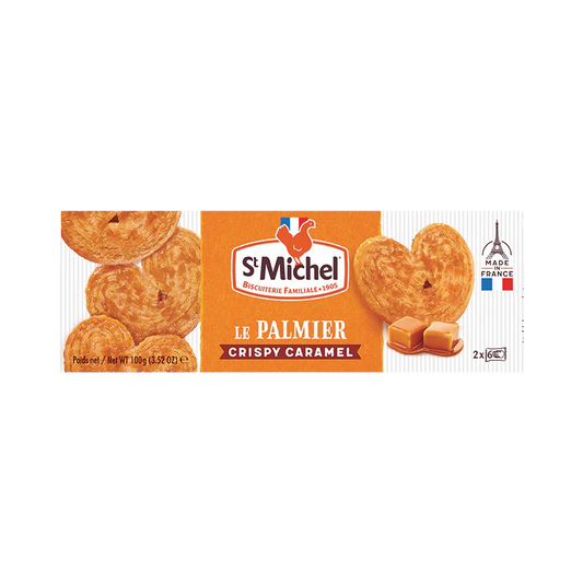 St. Michel Palmiers Crispy Caramel Cookies, Authentic French Puff Pastry Biscuits, Light & Flaky Caramelized Snack, 100g