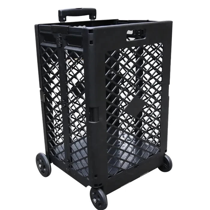 Heavy Duty Foldable Grocery Shopping Trolley Cart with 4 Wheels – Collapsible Utility Cart with Aluminum Handle & Rubber Tires – Lightweight, Rust-Proof Plastic – 380x320x520mm