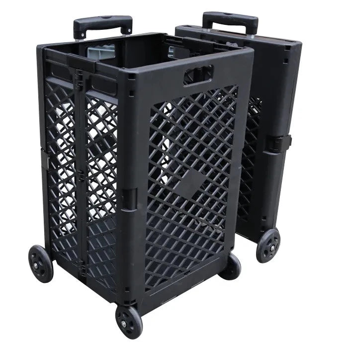 Heavy Duty Foldable Grocery Shopping Trolley Cart with 4 Wheels – Collapsible Utility Cart with Aluminum Handle & Rubber Tires – Lightweight, Rust-Proof Plastic – 380x320x520mm